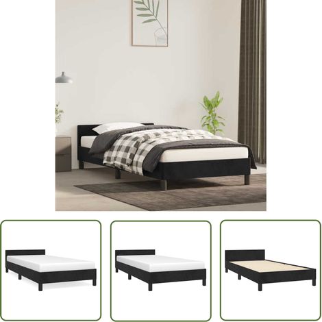 The Living Store Cadre de lit et tête de lit sans matelas noir 80x200 cm velours - Cadre De Lit - Lit Double - Lit Velours - Literie - Meuble Chambre (1/5)