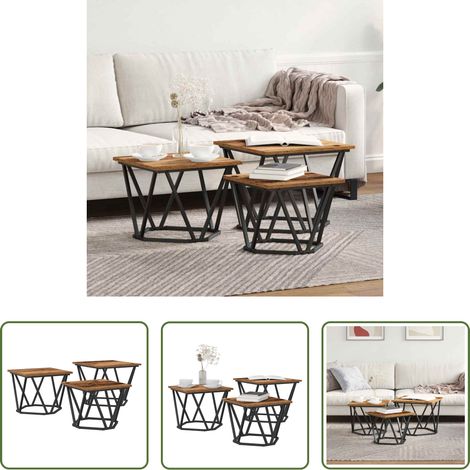 Holz und Stahl Couchtisch -  Couchtisch 3 pcs Altholz Ingenieure Holz und Stahl (1/5)