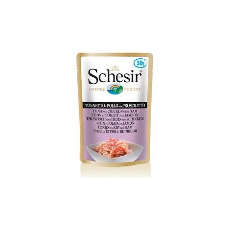 SCHESIR Thon Poulet Jambon Sachet de Nourriture Humide Plat Unique 24x50g (1/3)