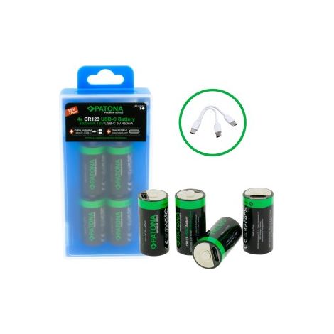 4x PATONA Premium CR123A USB-C Akku 3,0V 800mAh / 2400mWh – inkl. Ladekabel (1/5)