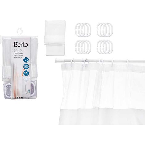 BERILO cortina baño 180x180 cm &43  anillas blanca , Cortina baño 180x180 cm &43 anillas blancas Cortina ducha peva 180 x 180 cm transparente blanco. -Material Peva - Plastico -Col