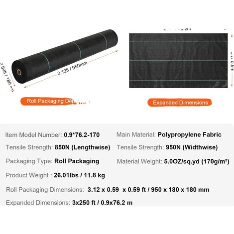 Tessuto barriera anti-erbacce, materiale ad alta densità, facile installazione, 3x250 piedi, 5,0 once (1/2)