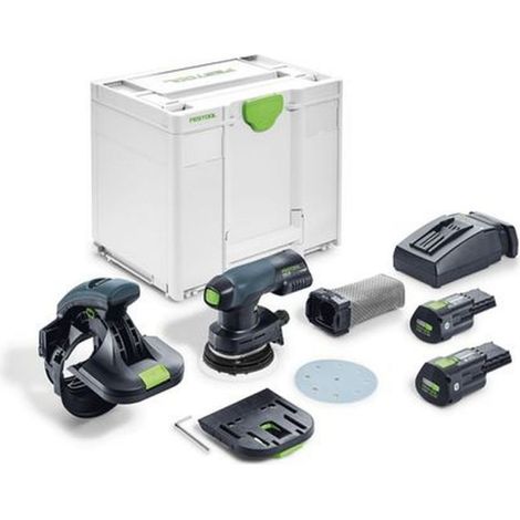Festool – Ponceuse girafe sans fil 18V avec 2 batteries 3,0Ah – Ø plateau 125mm – Vitesse 6000-10000 min⁻¹ – Pour ponçage de chants en bois – 577697