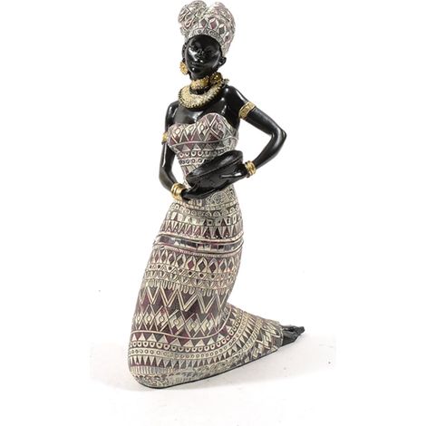 Statuetta in poliresina "Perla d'africa" donna africana in ginocchio h 30 cm