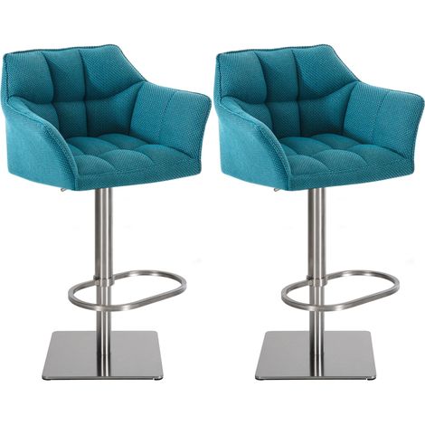 uego de 2 taburetes de bar regulables en tela turquesa con asiento acolchado y envolvente y base cuadrada de acero inoxidable 10000629 (1/3)
