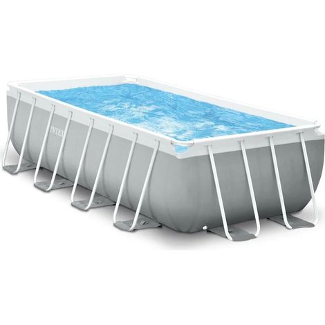Intex 26792NP – Piscina Fuori Terra Prisma Frame Rettangolare, Pompa Filtro 3785 L/h, Scaletta, Telo Base e Copertura, 10874 L, Acciaio e PVC, Grigio, 488x244x107 cm