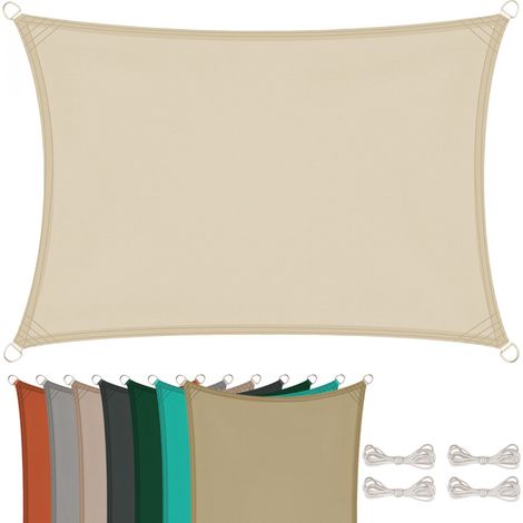 Linxor – Voile d'ombrage rectangulaire 4 x 5 m – Tissu polyester 160 g/m² résistant aux UV – Installation facile avec cordes nylon – Beige
