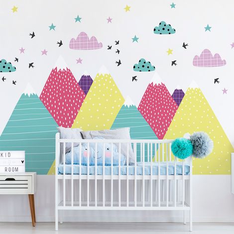 Stickers muraux enfants - Décoration chambre bébé - Autocollant Sticker mural géant enfant montagnes scandinaves NEKA - 50x75cm (1/5)