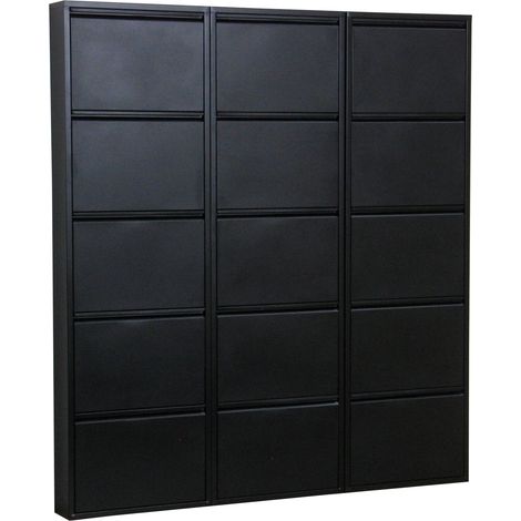 Pisa Schuhschrank mit 15 Klappen/ Türen in Metall schwarz. Fertig montiert.