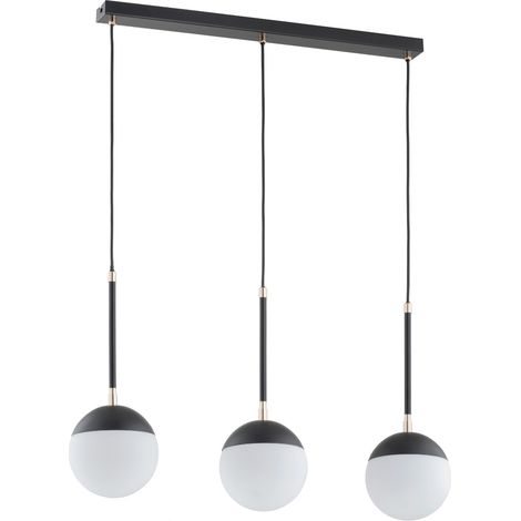 Suspension barre noire 3 globes verre E14 Volda Alfa (1/3)