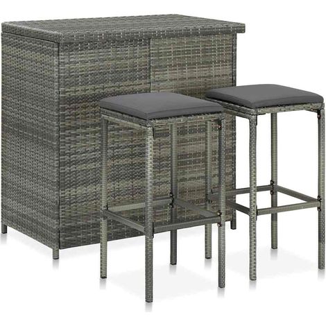 Ensemble Table de bar + 2 Chaises de bar - Table Haute avec 2 Tabourets Résine tressée Gris BV882937 - BonneVie (1/5)