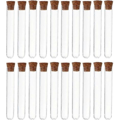 50 tubes à essai en plastique transparent avec bouchon en liège pour le stockage de sels de bain liquides