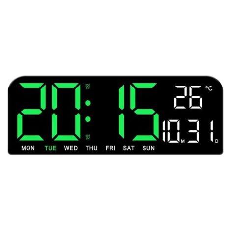 Horloge murale numérique colorée – Grand réveil numérique avec température, date, minuterie, veilleuse, alarme, compte à rebours – Alarme LED grand écran (vert) (1/4)