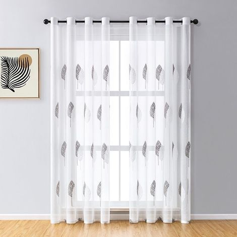 150x250CM, Grey + White Living Room Curtain-Beautiful with Tree Pattern, Eyelet Voile Curtains, Voile Curtain Decoration, Embroidery Window Voile for Bedroom (1/5)