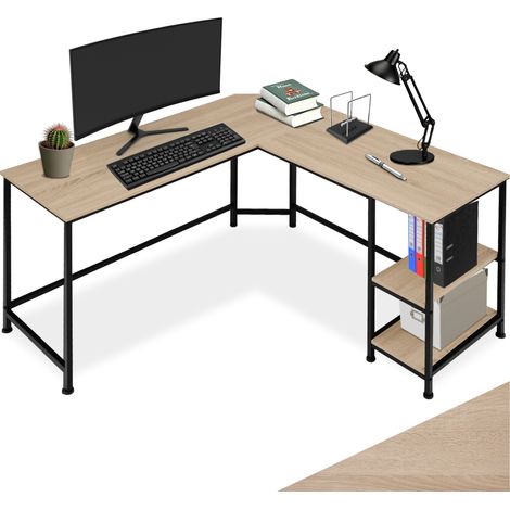 Bureau en panneau de fibres avec étagère stockage bois clair