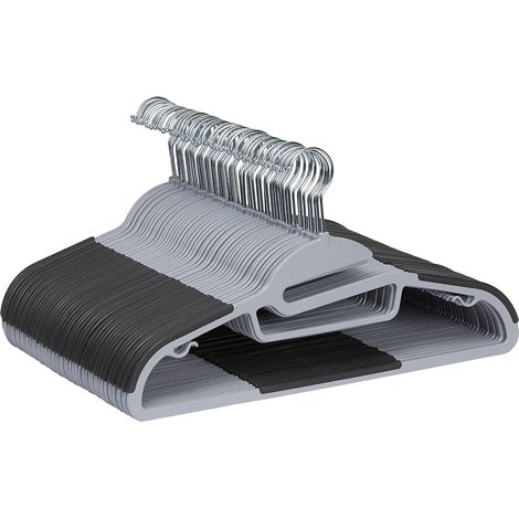 Porte-vêtements en plastique sur base en caoutchouc, lot de 50 pièces, couleur gris
