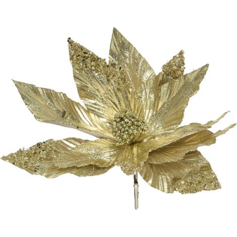FIORE CON CLIP 30X5CM ORO CHIARO DECORAZIONE ADDOBBI (1/2)