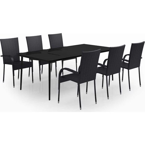 Maison Exclusive - Set da Pranzo per Giardino 7 pz con Cuscini Neri (1/5)