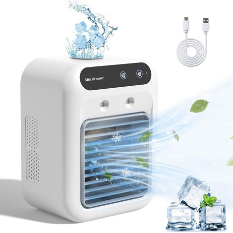 Raffrescatore d'aria - Mini raffrescatore d'aria con nebulizzazione - Ventilatore da tavolo USB portatile senza display digitale - Tipo-C - 16,4 x 11,8 x 21,4 cm (1/5)