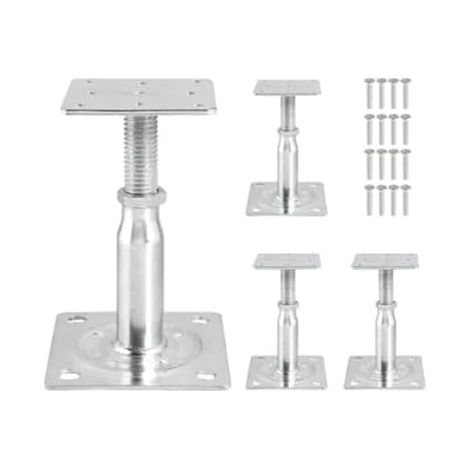 Set mit 4 höhenverstellbaren Pfostenhalterungen - Verzinkte Stahl-Tragbasis mit 14 Schrauben - Höhenverstellbar von 145 bis 185 mm - Verstellbare Pfostenhalterung für Zäune, Unterstände, Carports