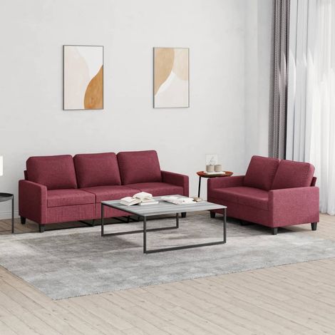 2-tlg. Sofagarnitur mit Kissen Weinrot Stoff vidaXL (1/5)