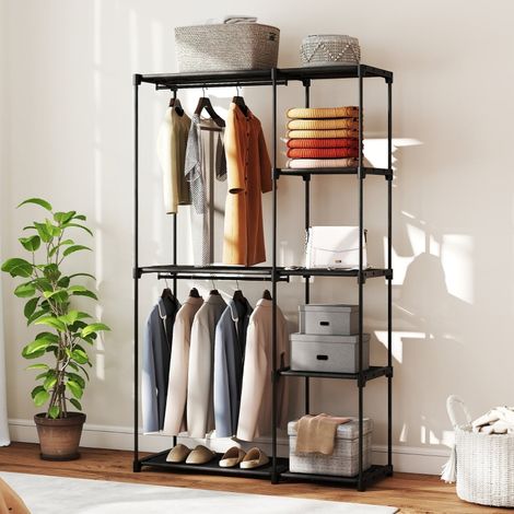 Armoire en tissu avec penderie et étagères 111x43x185cm , coloris noir, pour chambre et dressing (1/5)