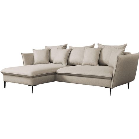 Canapé d'angle convertible en tissu beige LAZARE - Angle gauche