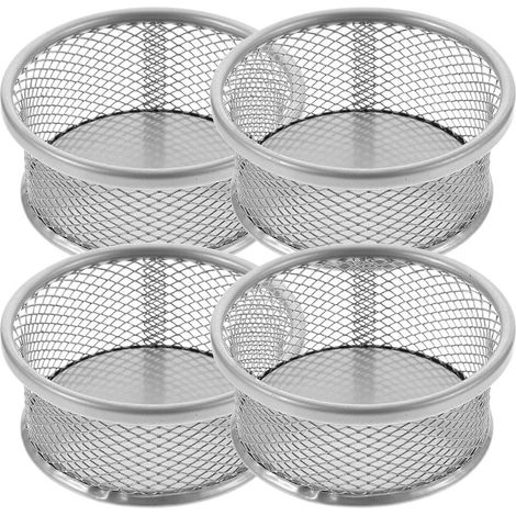 Lot de 4 paniers en maille pour trombones, rangements divers, seaux de rangement pour trombones de bureau-9.00X9.00X4.00CM-Silver (1/3)
