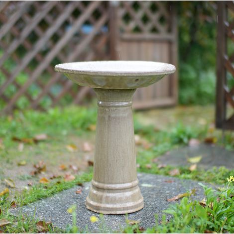 Bagno per uccelli in ceramica Ø 31,5 cm x H 38 cm, beige antico lucido, antigelo DESVIAE (1/5)