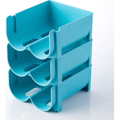 Porte-bouteilles empilable pour réfrigérateur et boissons - Boîte de rangement pour canettes de bière - Bleu, lot de 3 (1/4)
