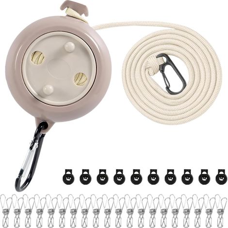 Corde à Linge Rétractable, résistante aux intempéries et peu encombrante, Corde à Linge Antidérapante Portable, 10 Boucles de Retenue et 20 Pinces à Linge, pour Le Camping, Le Camping-Car (1/5)
