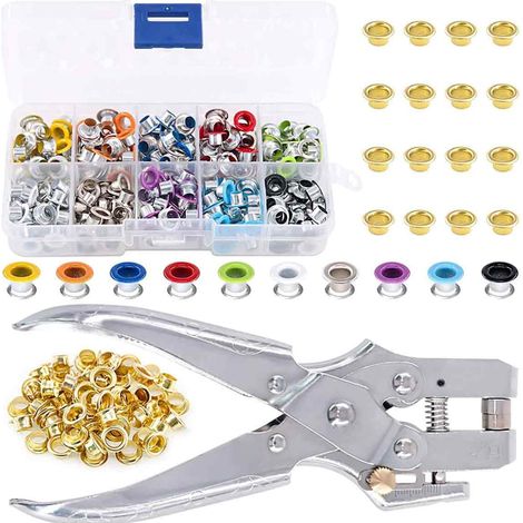 Oeillets Métalliques - Lot de 300 Pièces 10 Couleurs - Diamètre Intérieur 5 mm - Pince à Oeillets Incluse - Pour Cuir Tissu Ceintures Vêtements - 300 Pièces
