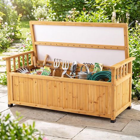 Sapin massif naturel 155 L Assise confortable et protégée Banc de jardin avec coffre pour terrasse et balcon (1/5)