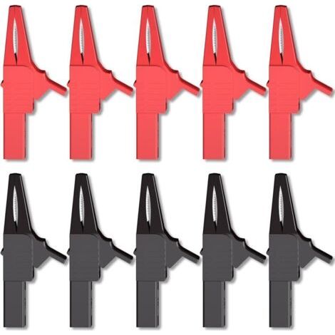 Lot de 10 pinces crocodiles robustes, entièrement isolées, sres, avec prise banane de 4 mm, pour tests électriques de batterie de voiture automobile, rouge + noir