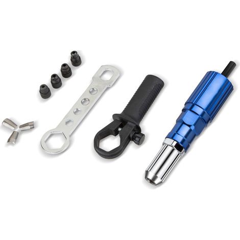 Adaptateur Riveteuse Kit d'adaptateur de Pistolet à Riveter pour Perceuse électrique sans Fil, Pistolet à Riveter électrique Rivetage Outil Bleu (1/5)
