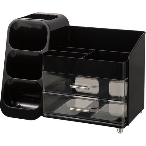 Kosmetik-Organizer für Herren mit Pinselhalter, groß, aus Kunststoff, für Badezimmer oder Waschtisch. Ideal als Vatertagsgeschenk. Schwarz. (1/5)
