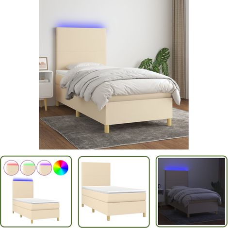 The Living Store Boxspringbett mit Matratze & LED Creme 100x200 cm Stoff - Boxspringbett - Betten - Schlafräume - Cremefarbenes Bett - Lattenrost (1/5)