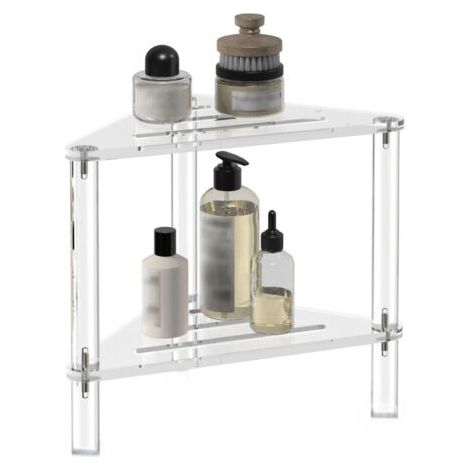 Étagère d'angle de douche à 2 niveaux en acrylique, sur pied, avec compartiments creux, idéale pour la salle de bain, la chambre ou la cuisine, gain de place. (1/5)