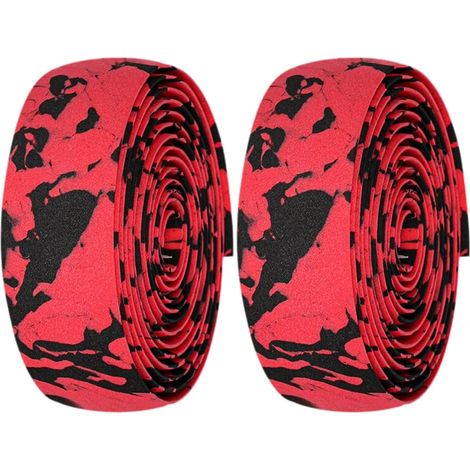 Nastro per manubrio da bici da corsa, borsa in EVA per impugnatura manubrio, cinghie e tappi per borsa da bici mimetici neri e blu - 2 rotoli (rosso e nero) (1/2)