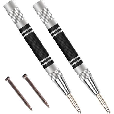 Poinçon Central Automatique, 2 pièces 13cm Pointeau Automatique Impact Réglable, pour Bois, Métal, Plastique, 2 Pièces Astuce de Remplacement Incluse