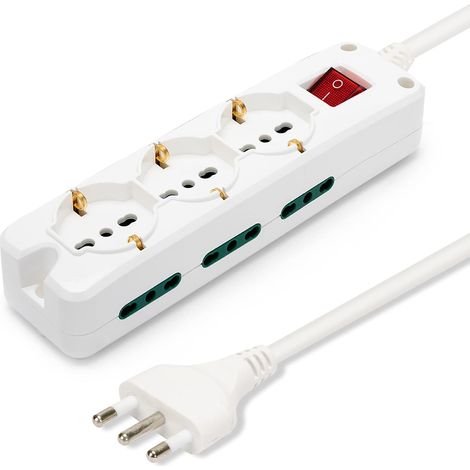 Velamp Multipresa - 3 Prese Polivalenti (Schuko + 10/16A) + 6 Prese Bivalenti (10/16A) - Interruttore Luminoso – Colore Bianco (1/5)