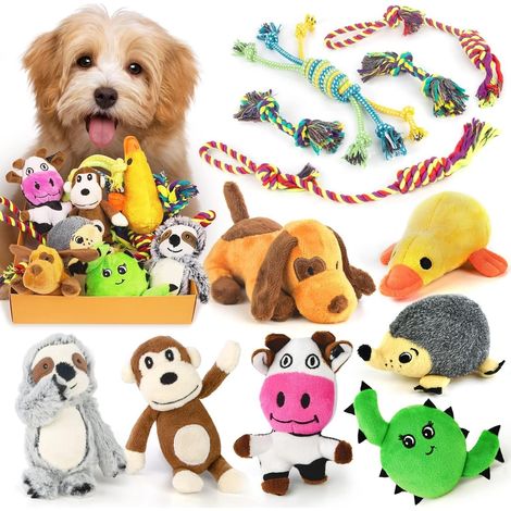 12pcs Squeaky Dog Toys for Small Dogs, Puppy Chew Toys for Teething Rope Toy and Cute Plush Animals (1/5)