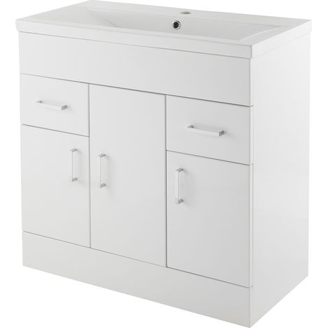 Nuie Eden Gloss White 800mm Vanity Unit and Mid Edge Ceramic Basin - VTMW800E
