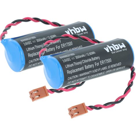 vhbw 2x Battery Replacement for Omron CS1W-BAT01 for Industrial Controller (3500 mAh, 3.6 V, Li-SOCl2)