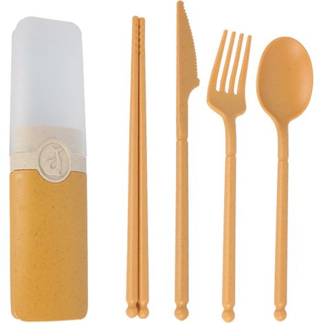 Couverts En Paille De Blé - Fourchette Cuillère Couteau Baguettes Réutilisables - Pour Voyages Pique-Niques Bureau Extérieur - Lot De 4 Pièces (1/5)