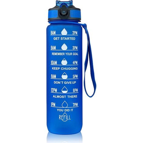 1-Liter-Motivations-Trinkflasche mit Strohhalm und Timer, auslaufsichere Sport-Trinkflasche mit Klappdeckel für Fitness
