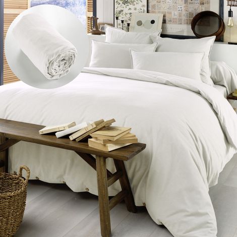 Pack Housse de couette 260x240 cm chaude en flanelle + 2 taies + drap housse 160x200 Candice Blanc (1/5)