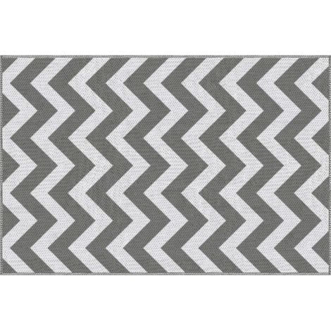Tappeto da esterno impermeabile in polipropilene 121 x 182 cm grigio chiaro e bianco (1/4)