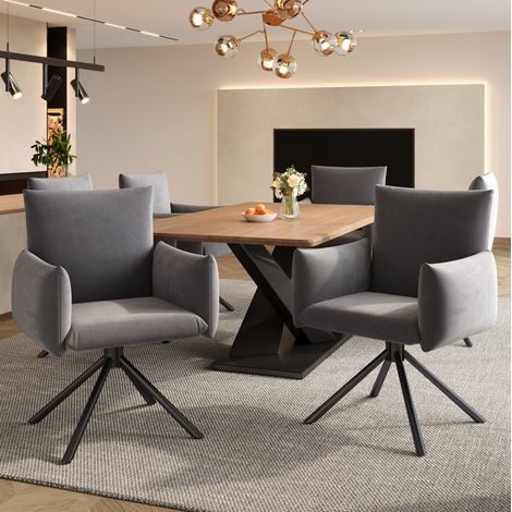 Set di 6 sedie da pranzo girevoli 360°, schienale ergonomico, braccioli imbottiti, velluto grigio (1/5)