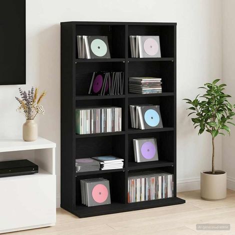 vidaXL Cabinet para CDs Roble Negro 65 x 23,5 x 97,5 cm (1/5)